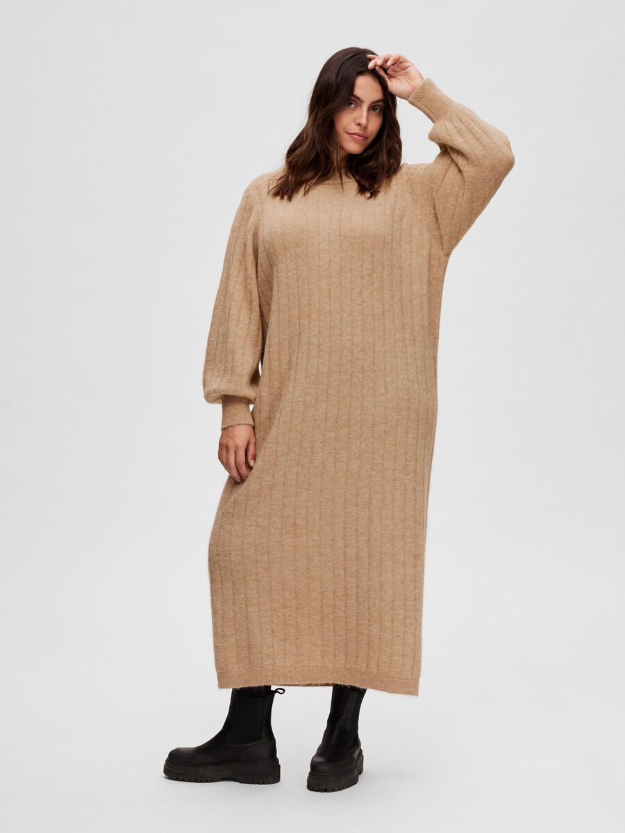 Selected CURVE RIBBED KNITTED DRESS, Warm Taupe, highres - 16088454_WarmTaupe_003.jpg