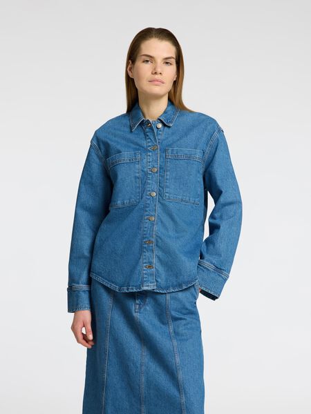 Selected LONG SLEEVED DENIM SHIRT, Medium Blue Denim, highres - 16096713_MediumBlueDenim_003.jpg