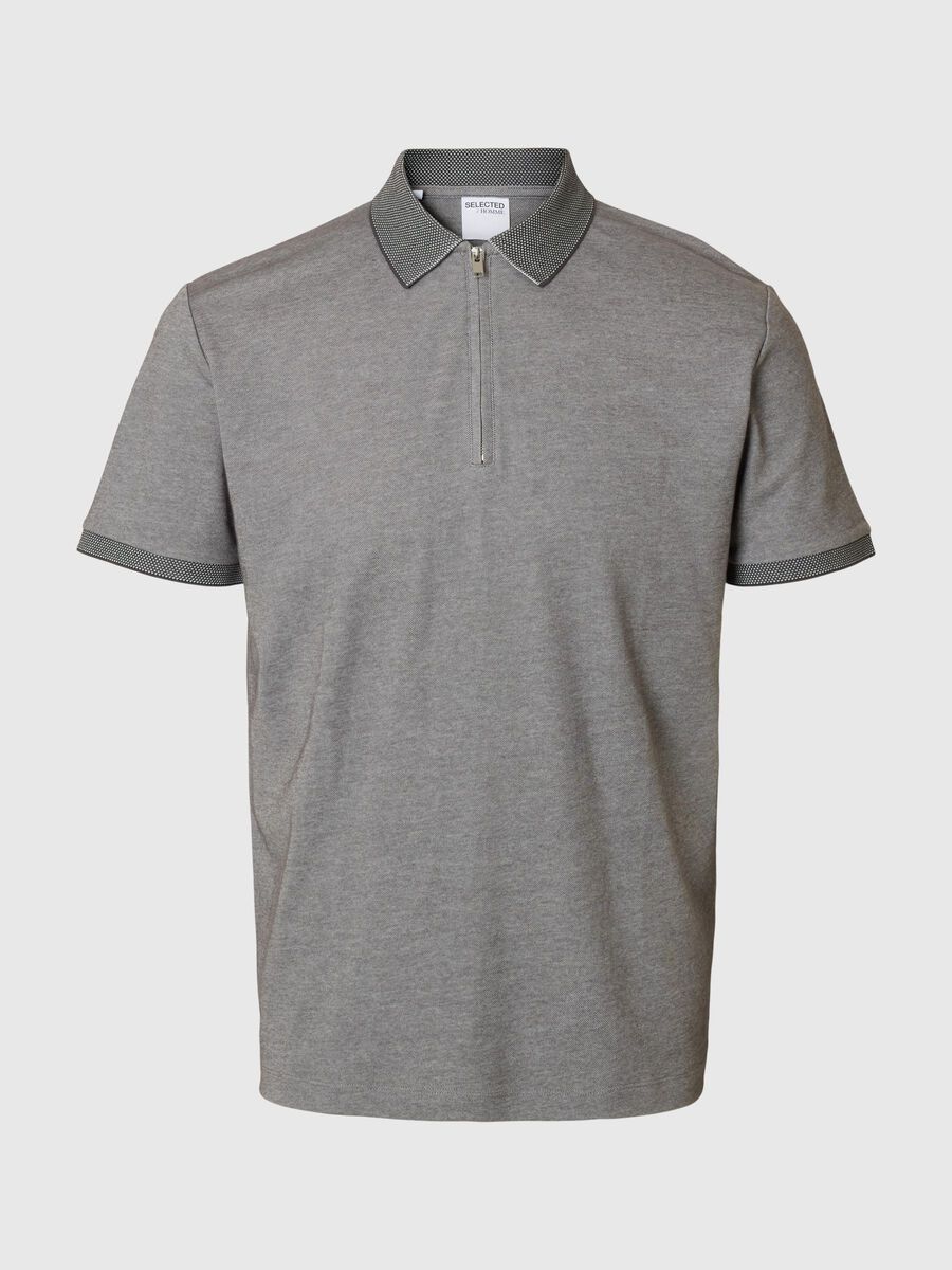 Selected ZIPPER POLO SHIRT, Medium Grey Melange, highres - 16079026_MediumGreyMelange_001.jpg