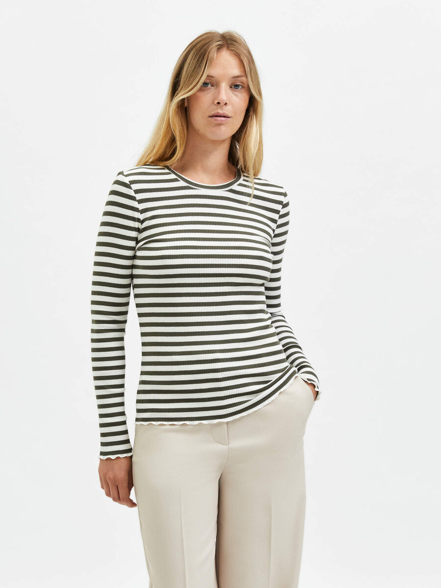 Selected STRIPED - LONG-SLEEVED T-SHIRT, Ivy Green, highres - 16078946_IvyGreen_841417_003.jpg