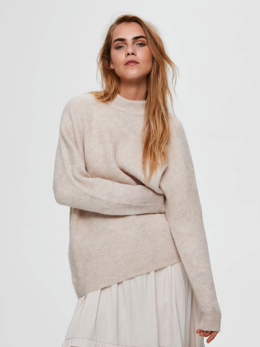 Selected CREW NECK ULD - STRIKTRØJE, Birch, highres - 16075830_Birch_795072_003.jpg