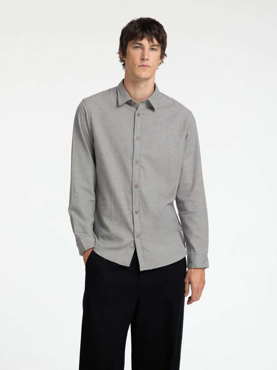 Selected FLANNEL SHIRT, Medium Grey Melange, highres - 16091358_MediumGreyMelange_1058517_003.jpg