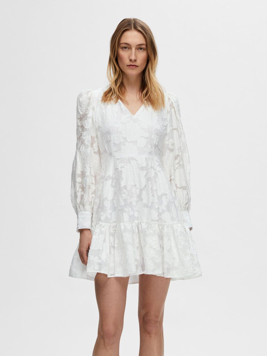 Selected LONG-SLEEVED FLORAL MINI DRESS, Bright White, highres - 16094189_BrightWhite_003.jpg