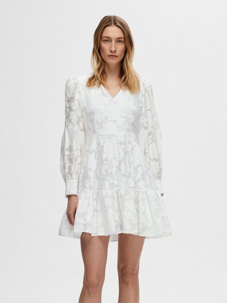 Selected LONG-SLEEVED FLORAL MINI DRESS, Bright White, highres - 16094189_BrightWhite_003.jpg