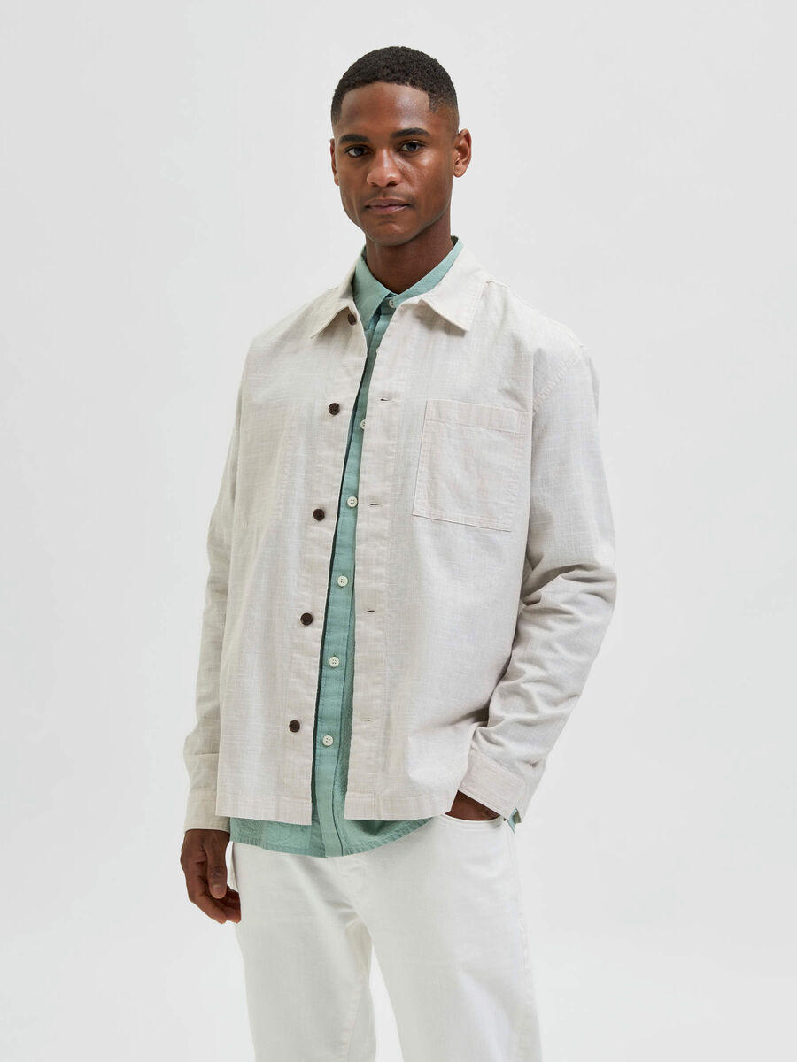 Selected PLAIN OVERSHIRT, Oatmeal, highres - 16083603_Oatmeal_003.jpg