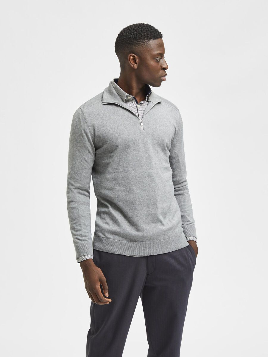 Selected HALF-ZIP KNITTED JUMPER, Medium Grey Melange, highres - 16074687_MediumGreyMelange_003.jpg