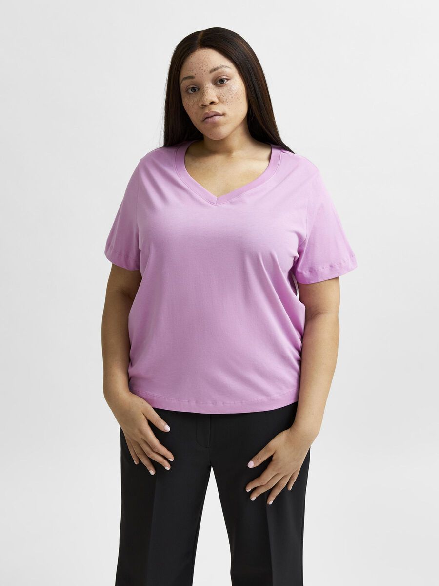 Selected CURVE - ORGANIC COTTON V-NECK - T-SHIRT, Opera Mauve, highres - 16079254_OperaMauve_003.jpg