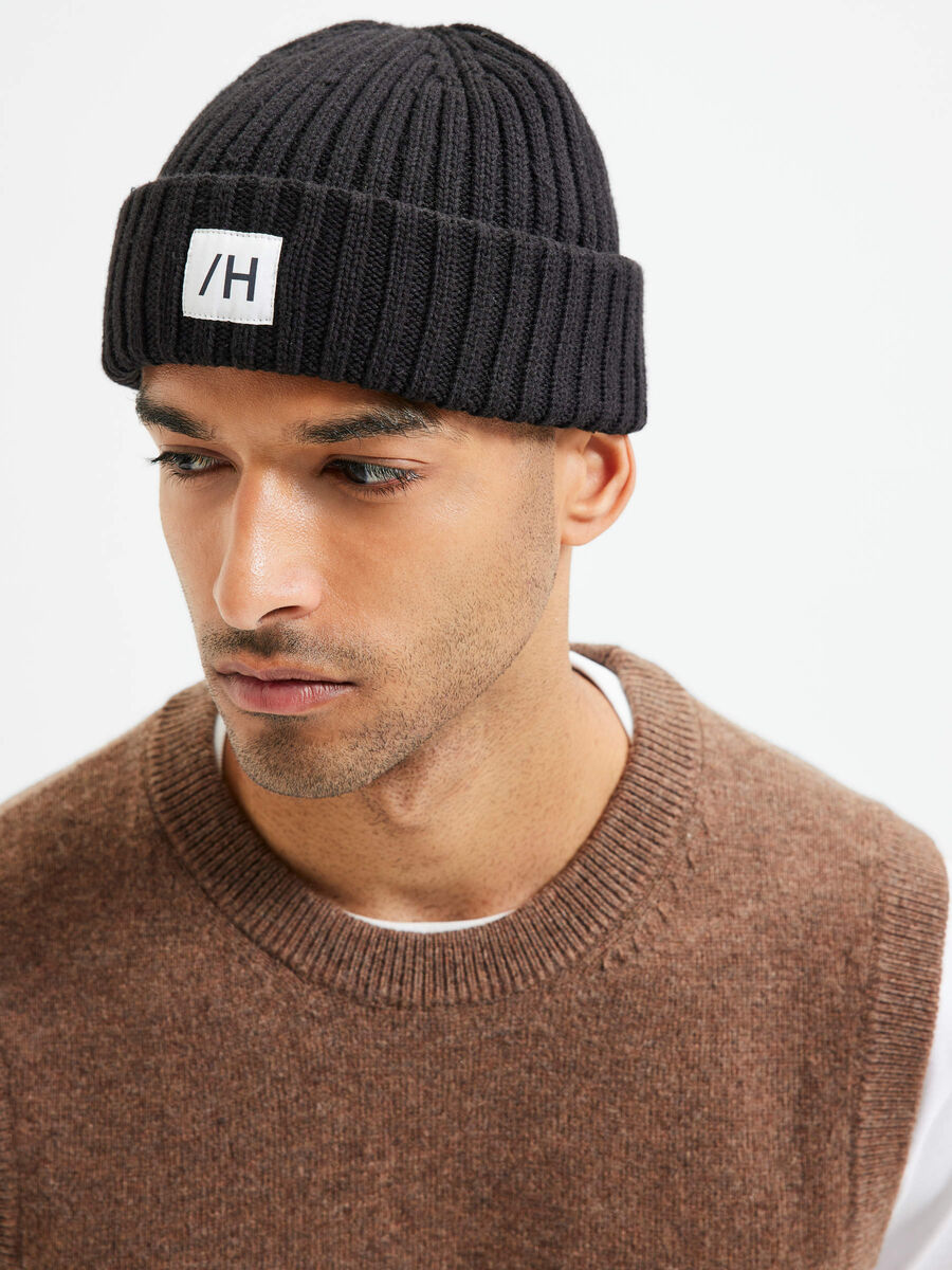 Selected ORGANIC COTTON RIB BEANIE, Black, highres - 16080466_Black_003.jpg