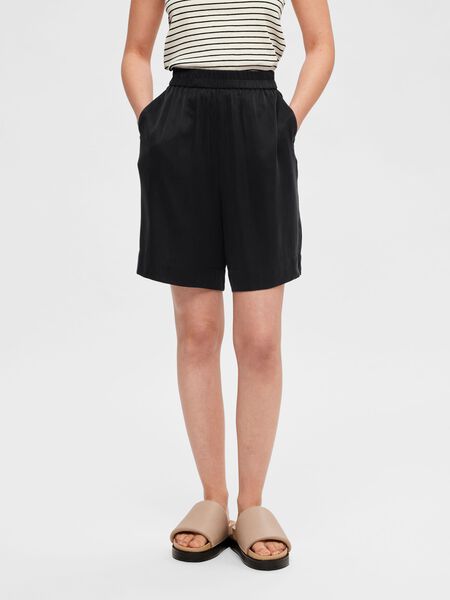 Selected SATIN HIGH WAISTED SHORTS, Black, highres - 16090277_Black_003.jpg