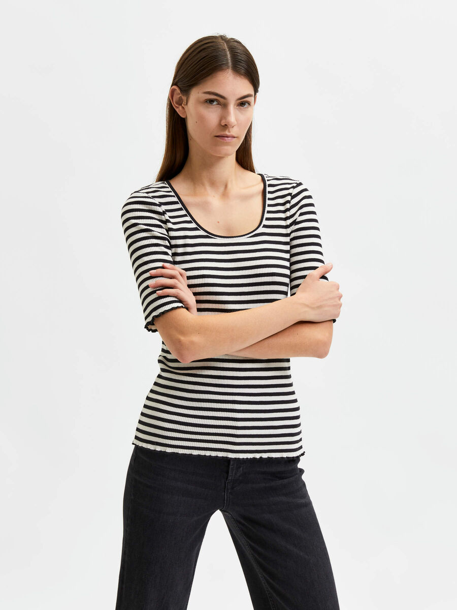 Selected STRIPED T-SHIRT, Black, highres - 16082606_Black_902795_003.jpg