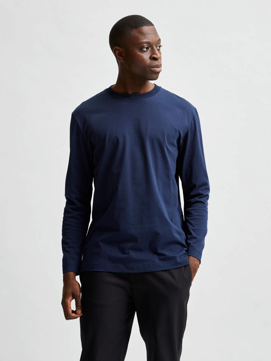 Selected CREW NECK LANGÆRMET T-SHIRT, Navy Blazer, highres - 16080127_NavyBlazer_003.jpg