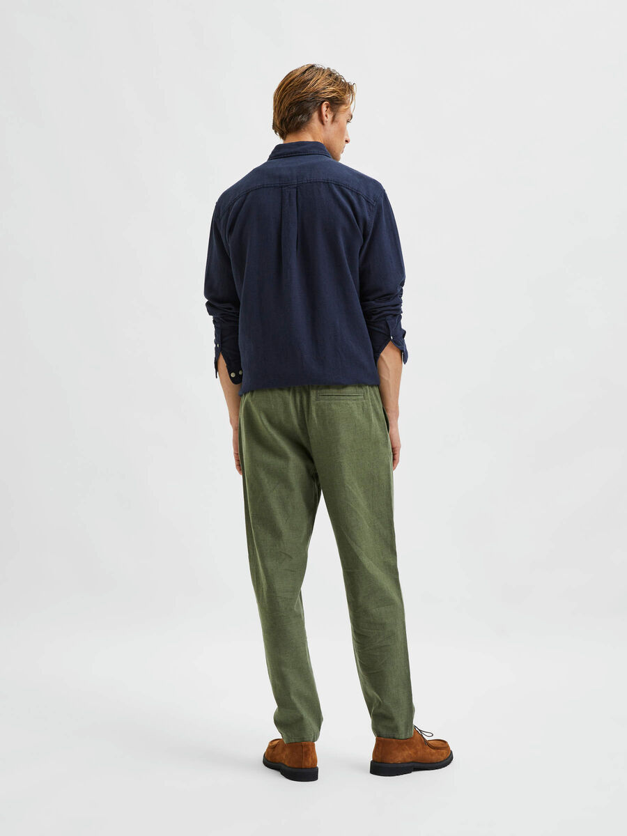 Selected LINEN BLEND TROUSERS, Olivine, highres - 16083584_Olivine_915024_004.jpg