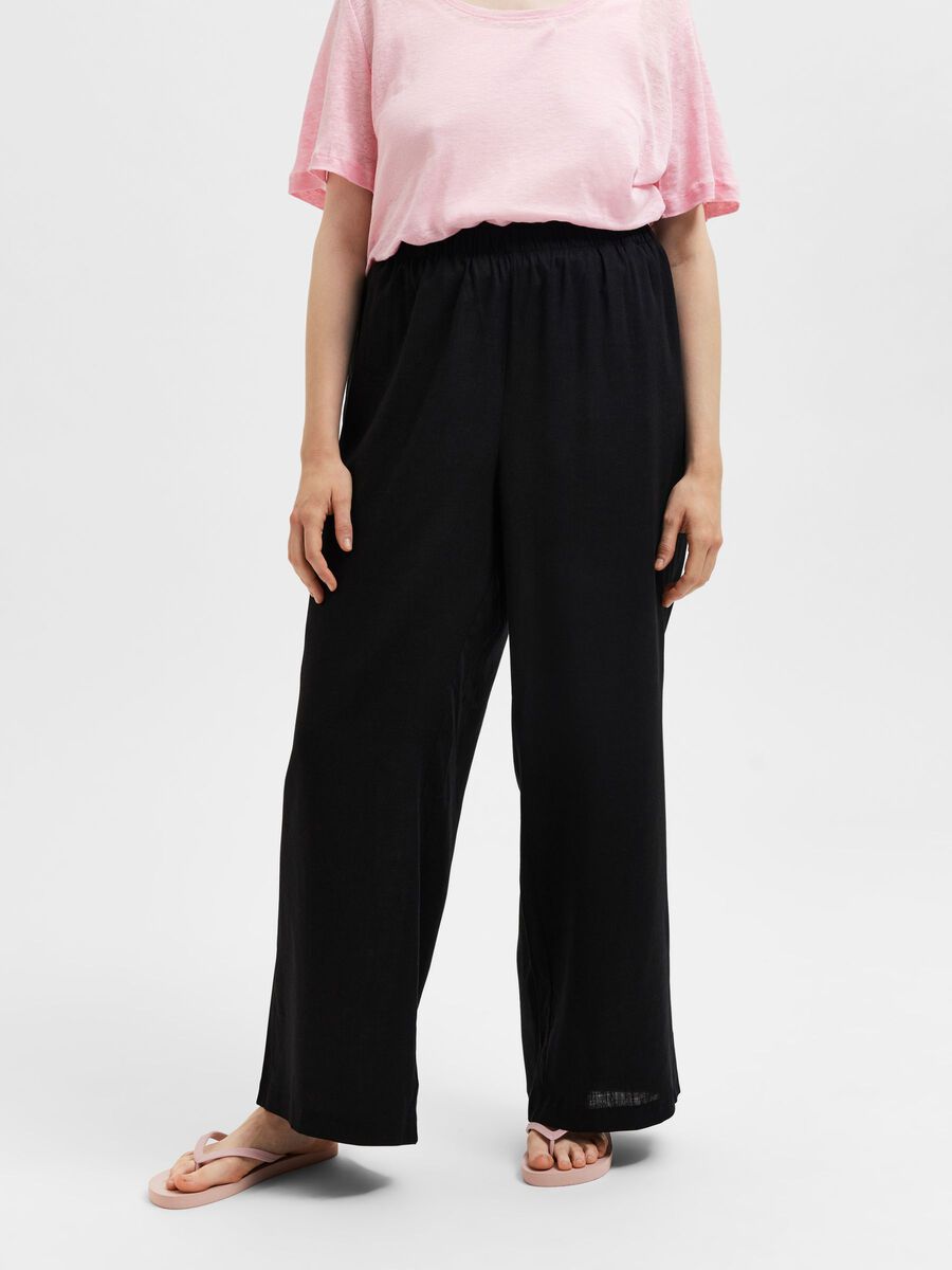 Selected LINEN BLEND CURVE TROUSERS, Black, highres - 16086197_Black_003.jpg