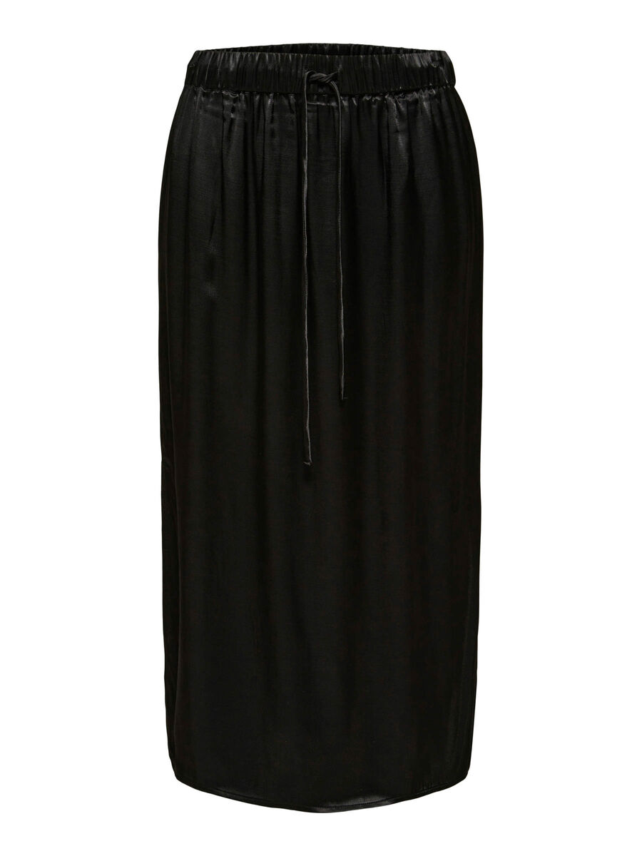 Selected SATIJN MIDDELLANGE ROK, Black, highres - 16086411_Black_001.jpg