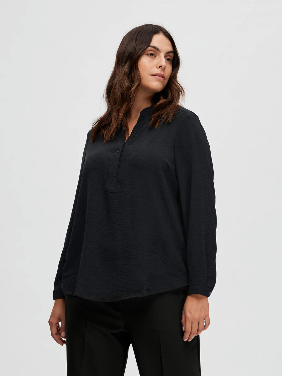 Selected RELAXED LONG SLEEVED CURVE BLOUSE, Black, highres - 16087770_Black_003.jpg