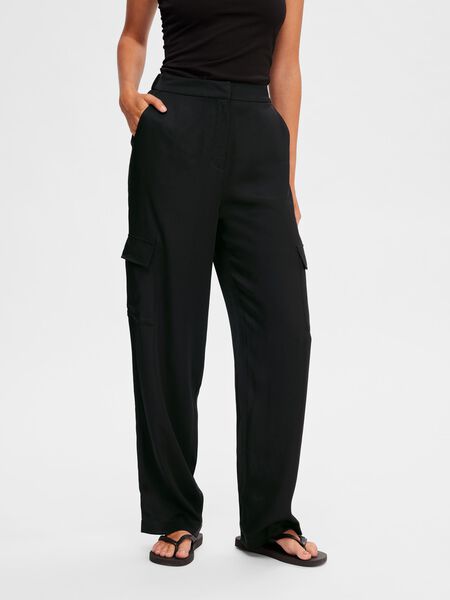 Selected SATIN CARGOPANTS, Black, highres - 16092447_Black_003.jpg