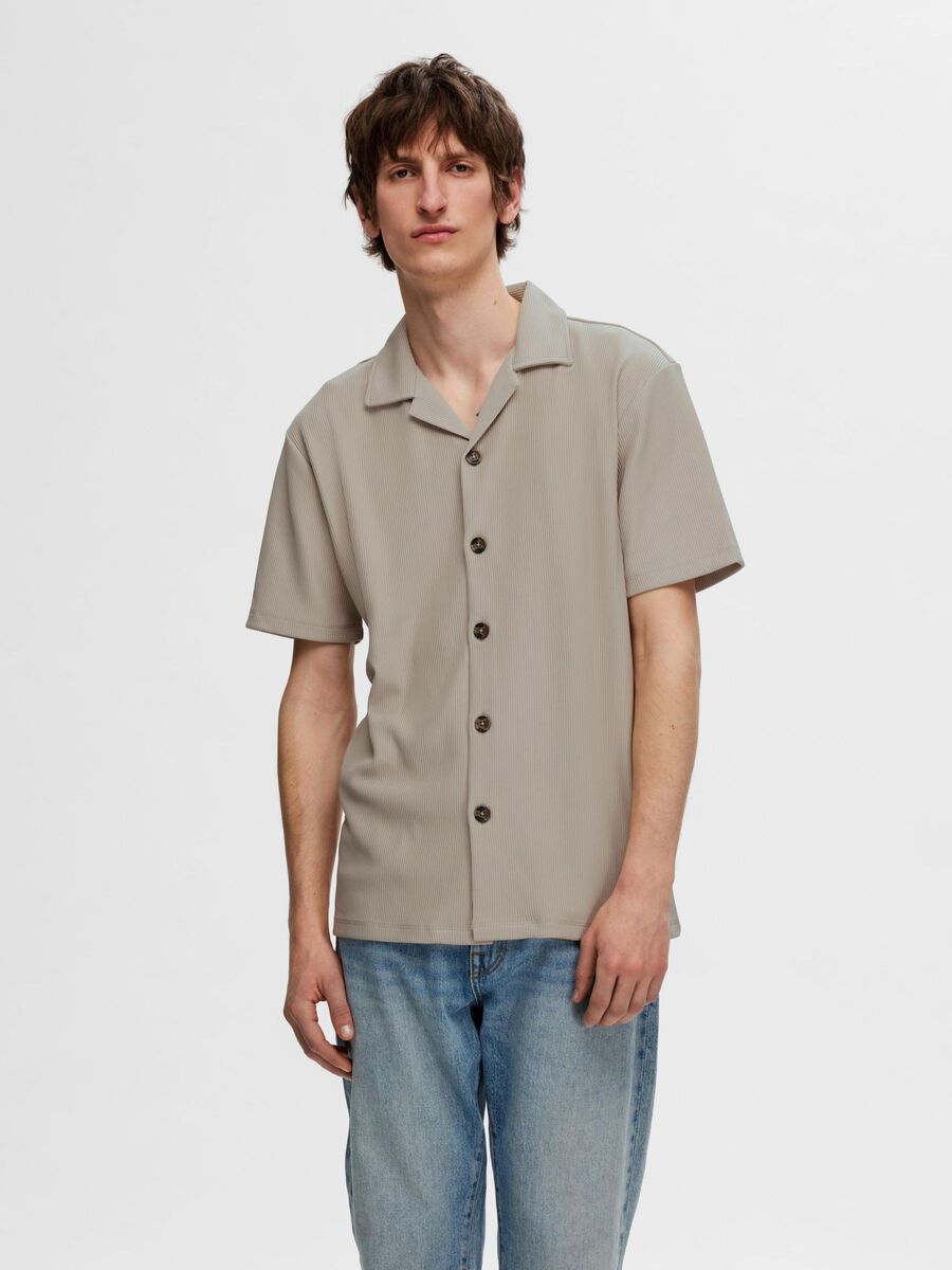 Selected RIBBED CUBAN COLLAR SHORT SLEEVED SHIRT, Pure Cashmere, highres - 16090778_PureCashmere_003.jpg