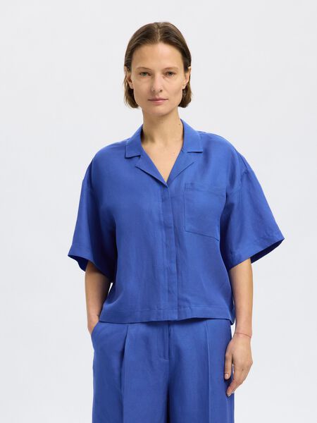 Selected LINNENMIX OVERHEMD MET KORTE MOUWEN, Dazzling Blue, highres - 16093093_DazzlingBlue_003.jpg