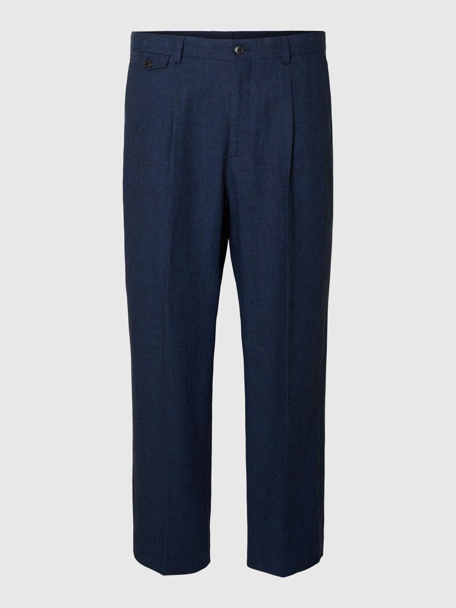 Selected TAILORED LINEN BLEND LOOSE-FIT TROUSERS, Outer Space, highres - 16099041_OuterSpace_001.jpg