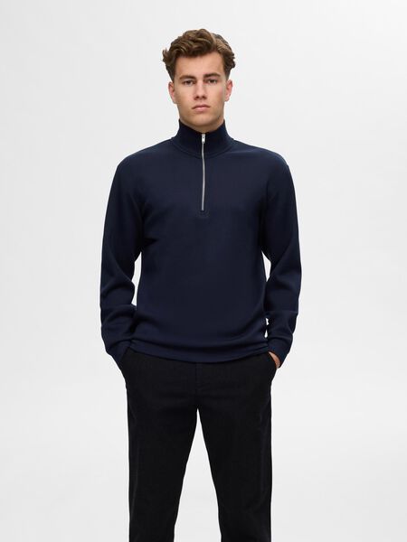 Selected VISCOSE BLEND HALF ZIP SWEATSHIRT, Sky Captain, highres - 16094477_SkyCaptain_003.jpg