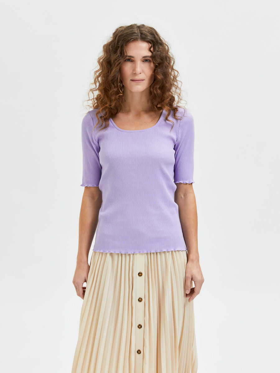Selected RIBBED T-SHIRT, Violet Tulip, highres - 16083188_VioletTulip_003.jpg