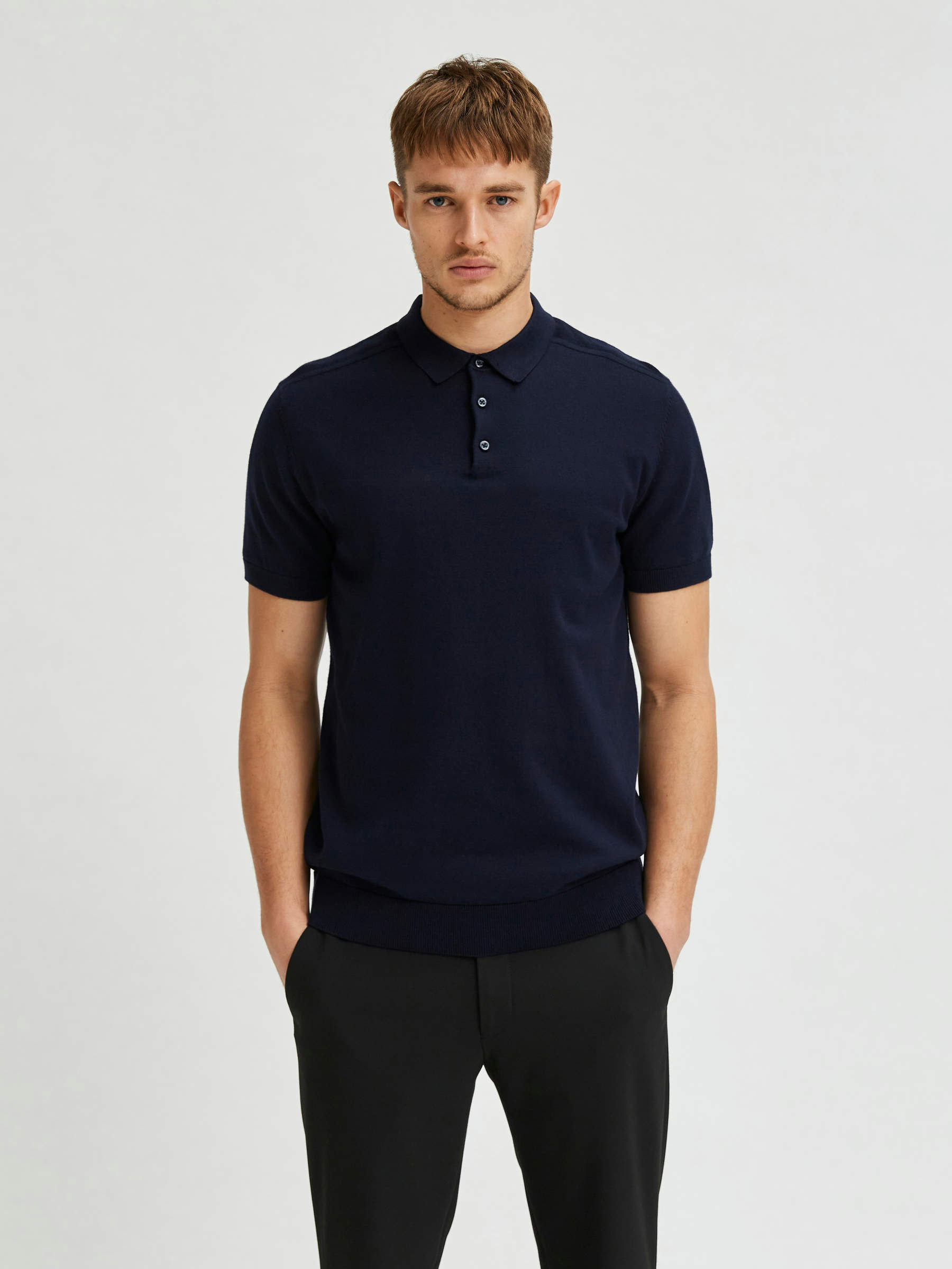 navy blue polo shirt