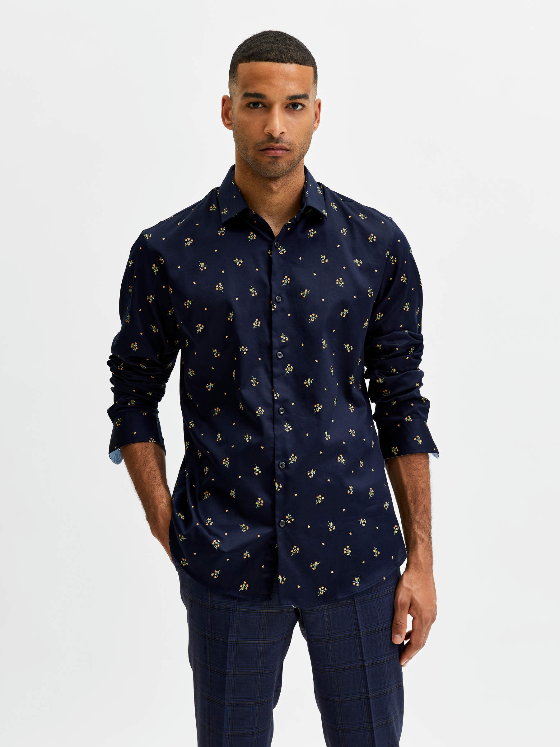 ORGANIC COTTON STRETCH SHIRT Blue SELECTED HOMME