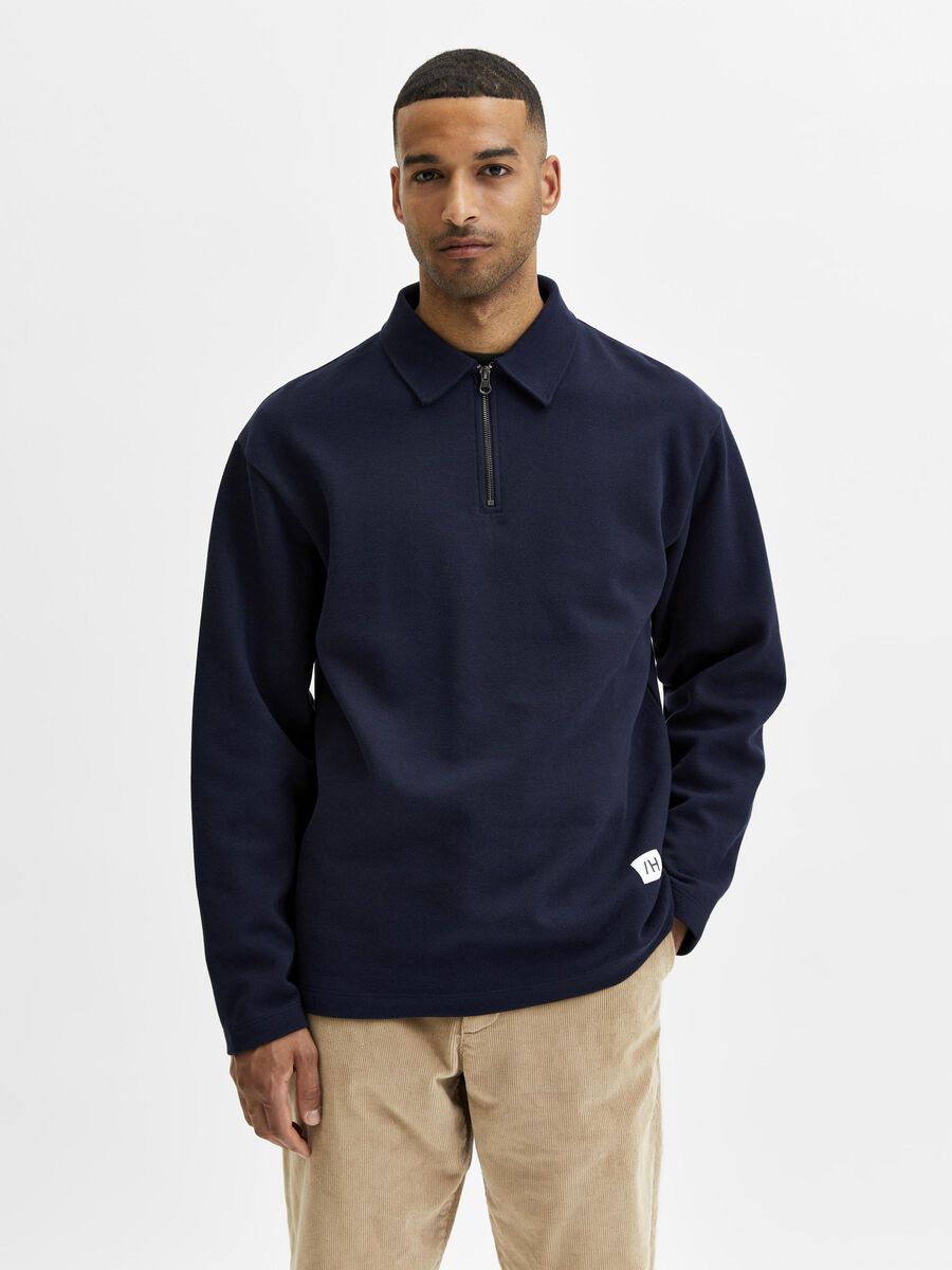 Selected QUARTER ZIP POLO SHIRT, Navy Blazer, highres - 16081196_NavyBlazer_003.jpg