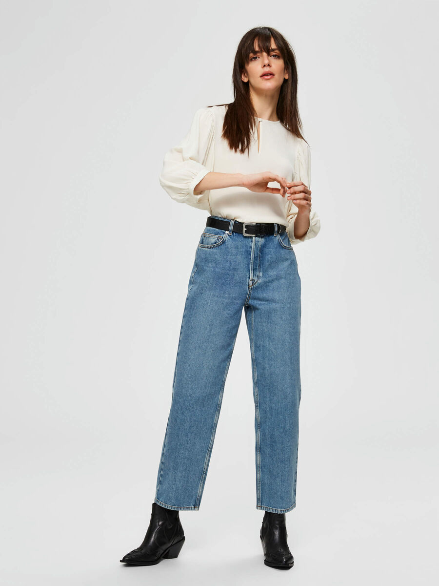 Selected HIGH-WAIST STRAIGHT FIT JEANS, Medium Blue Denim, highres - 16072636_MediumBlueDenim_005.jpg