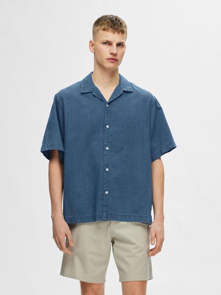 Selected SHORT SLEEVED DENIM SHIRT, Light Blue Denim, highres - 16093656_LightBlueDenim_003.jpg