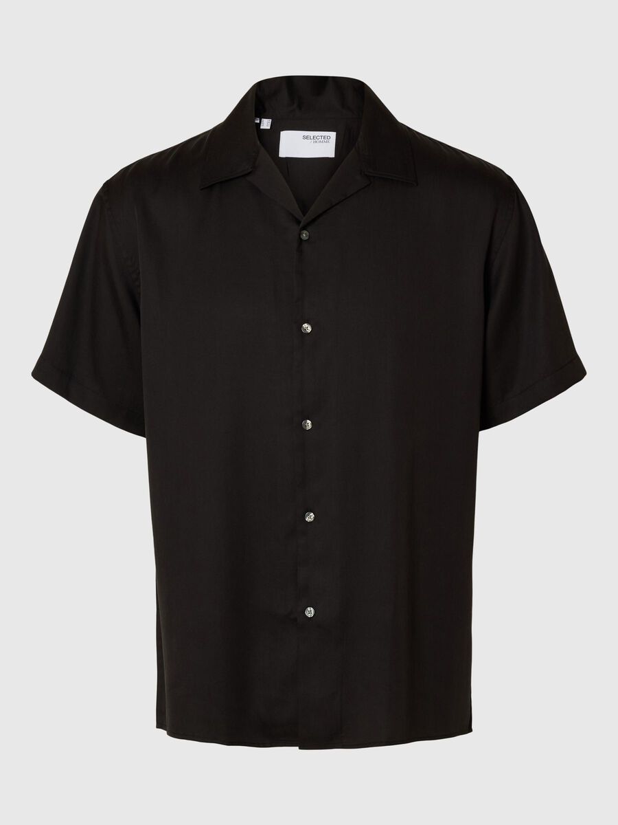 Selected SATIN KORTÆRMET SKJORTE, Black, highres - 16098137_Black_001.jpg