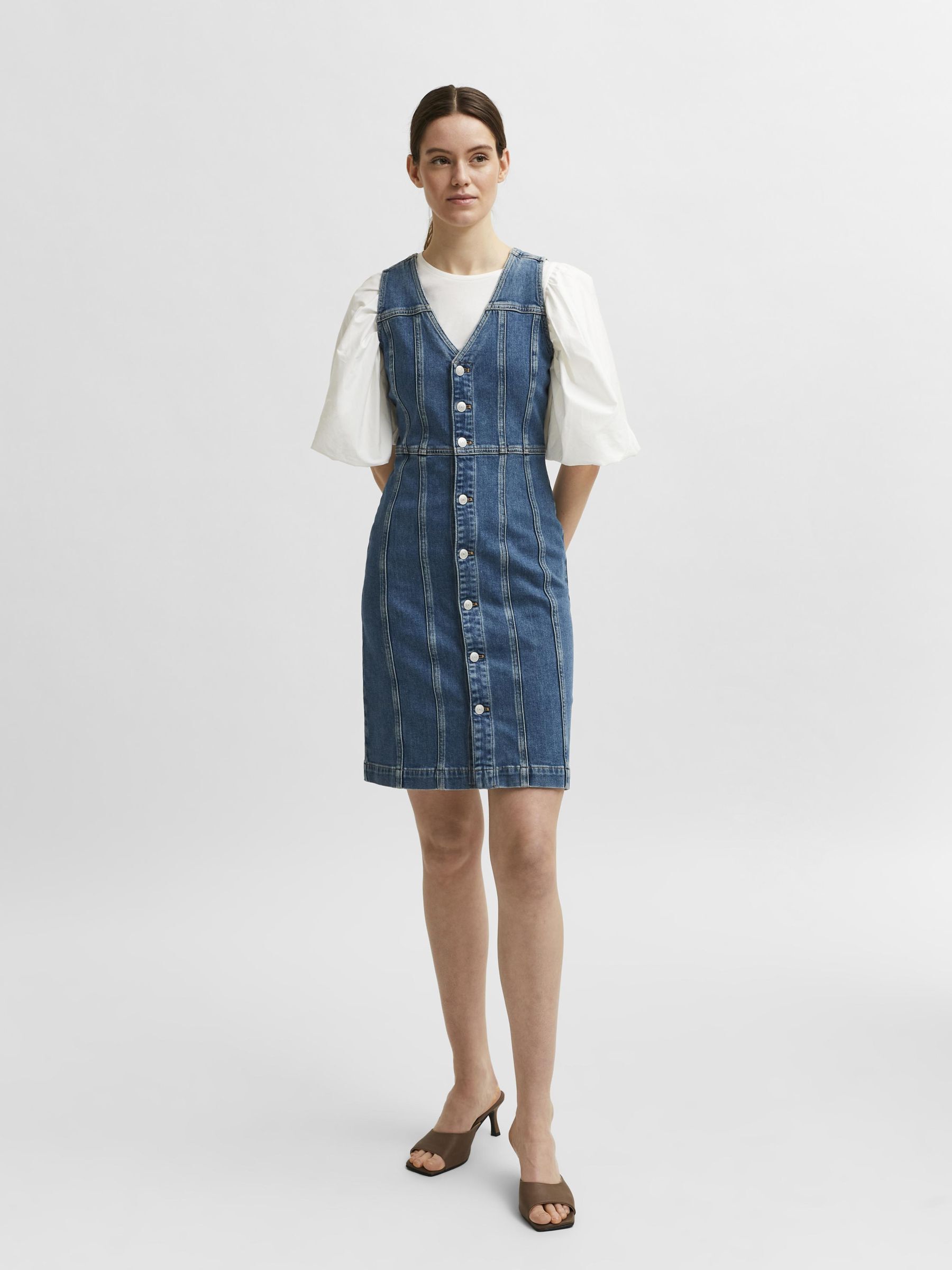 FITTED BUTTON DOWN DENIM DRESS Blue SELECTED FEMME