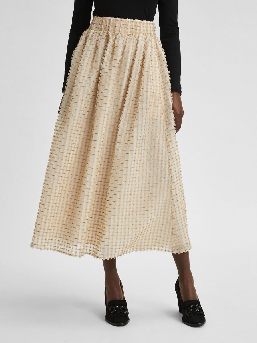 Selected GETEXTUREERDE A-VORM ELASTISCHE TAILLE ROK, White, highres - 16078494_White_003.jpg