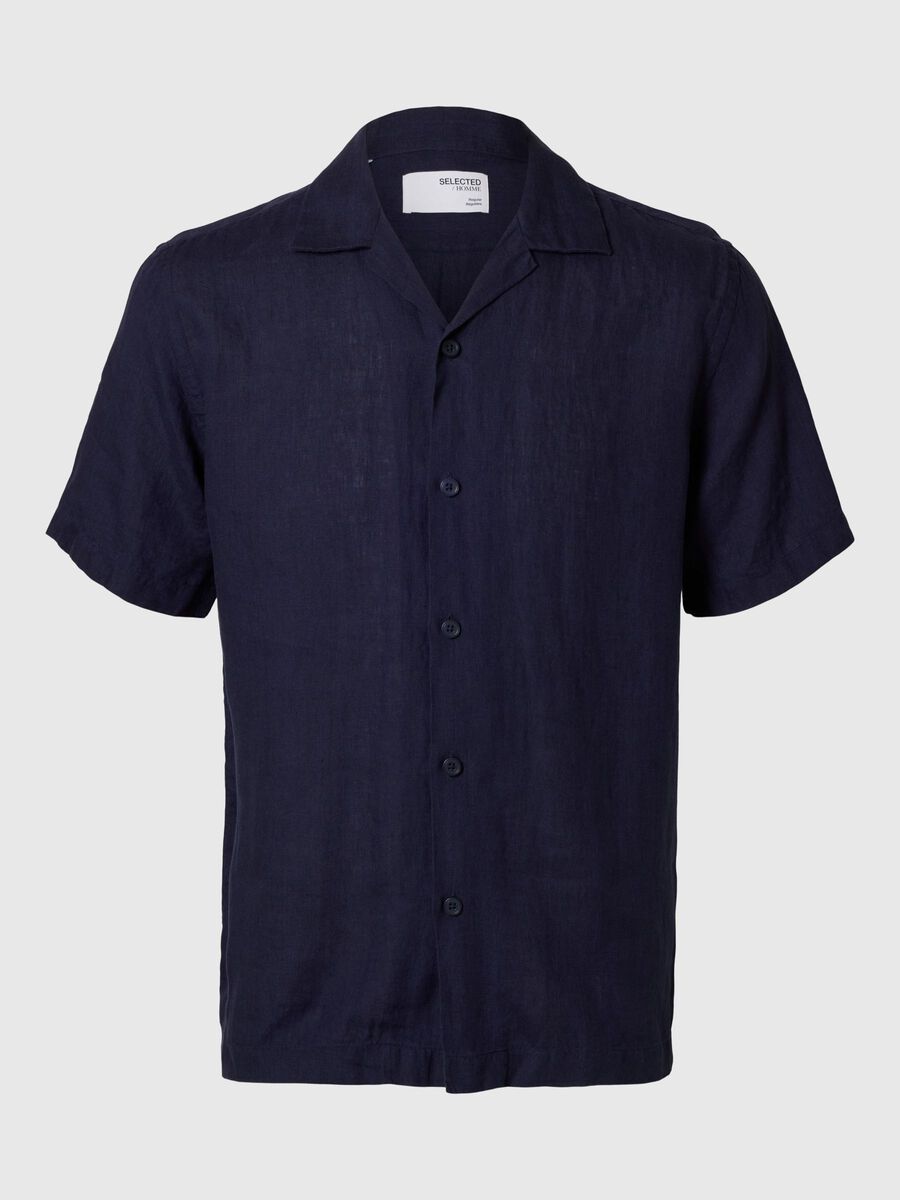 Selected 100% LINNEN OVERHEMD MET KORTE MOUWEN, Navy Blazer, highres - 16096908_NavyBlazer_001.jpg