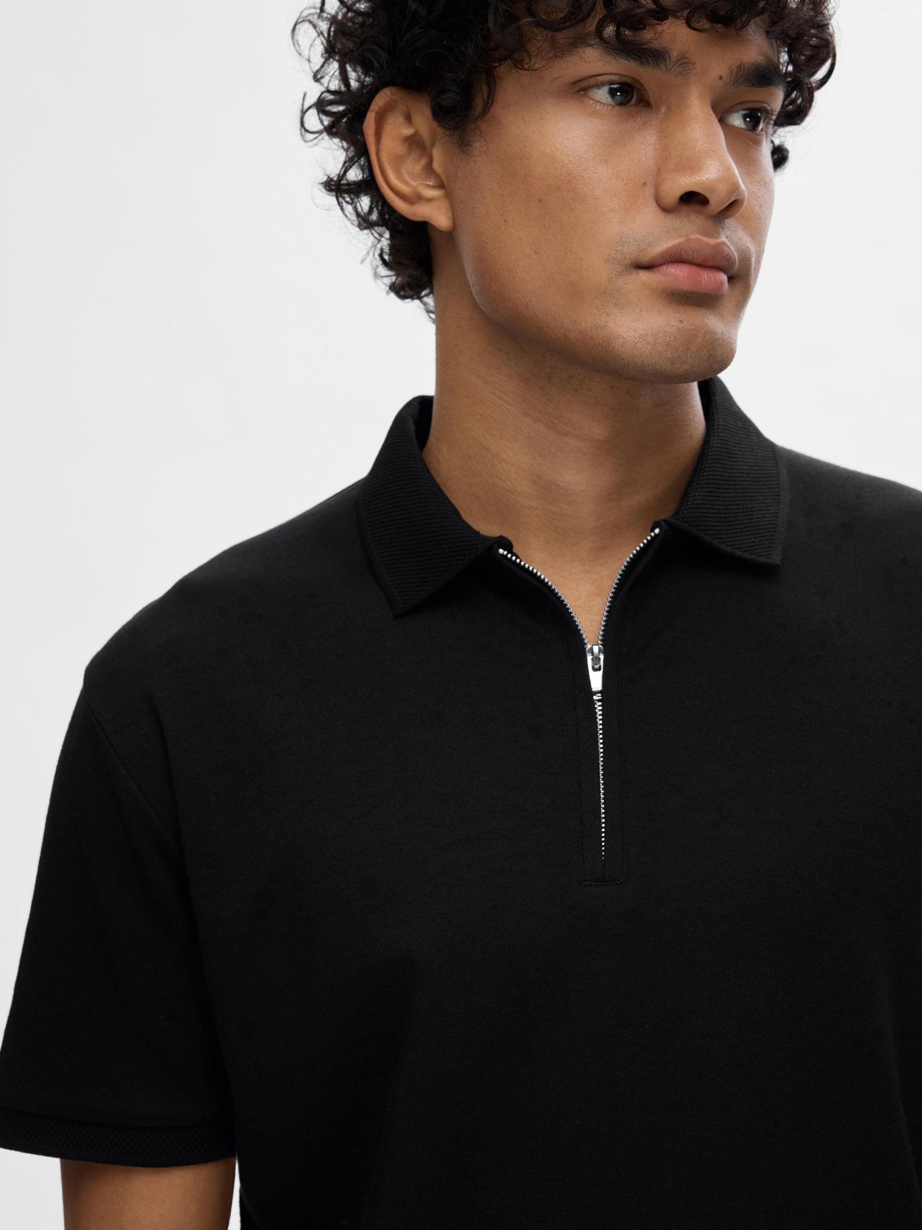 ZIPPER POLO SHIRT Black SELECTED HOMME