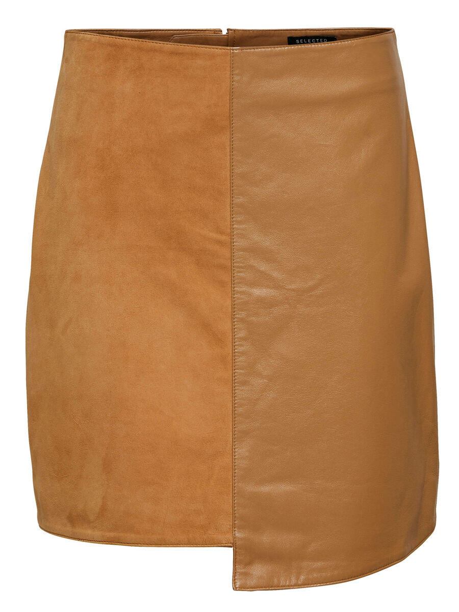 Selected ASYMMETRIC - LEATHER SKIRT, Tobacco Brown, highres - 16074203_TobaccoBrown_001.jpg