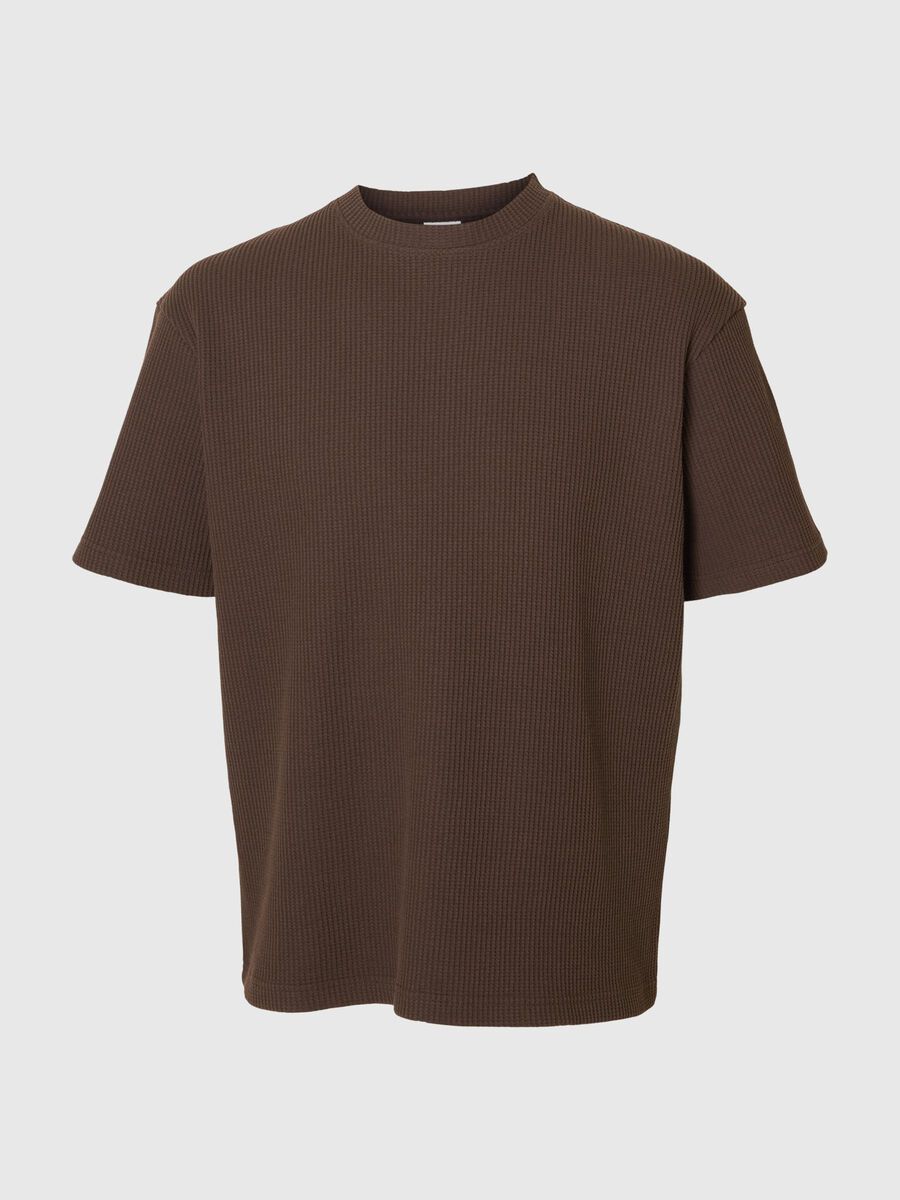 Selected AVSLAPPET PASSFORM VAFFEL T-SKJORTE, Chocolate Brown, highres - 16096331_ChocolateBrown_001.jpg