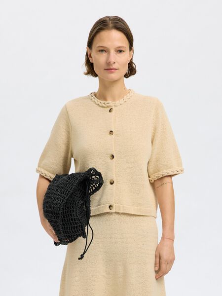 Selected SHORT SLEEVED KNITTED CARDIGAN, Birch, highres - 16097491_Birch_003.jpg
