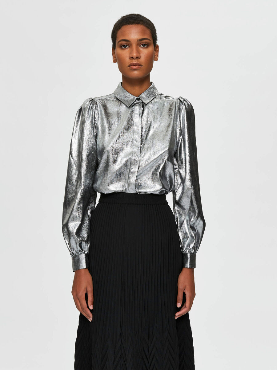 Selected PUFF SLEEVE - SHIRT, Silver, highres - 16077600_Silver_003.jpg