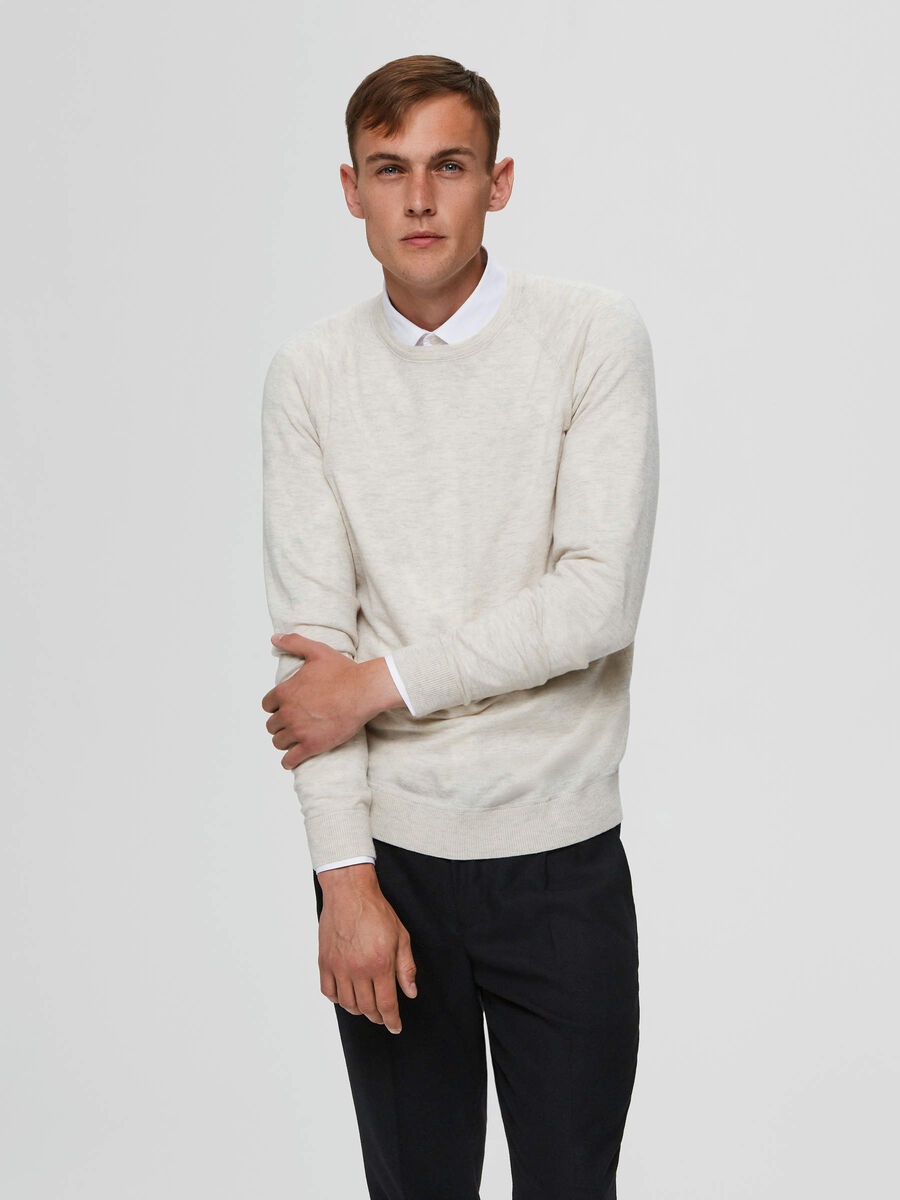 Selected MERINOWOLLEN SWEATER, Light Grey Melange, highres - 16075355_LightGreyMelange_003.jpg