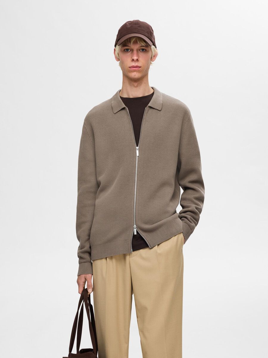 Selected KNITTED ZIP-FRONT CARDIGAN, Morel, highres - 16094493_Morel_003.jpg