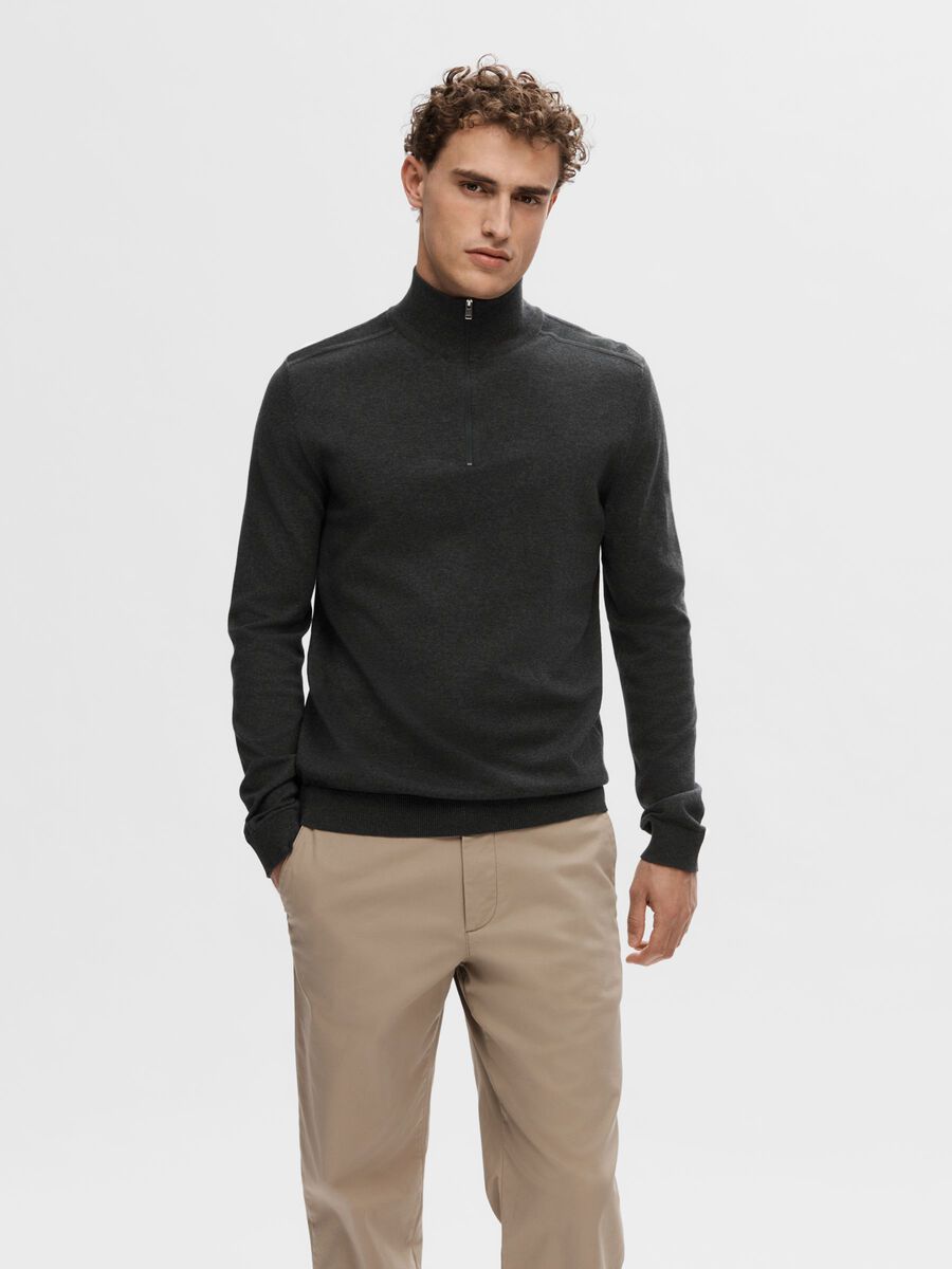 Selected HALF-ZIP PULL EN MAILLE, Antracit, highres - 16074687_Antracit_779218_003.jpg