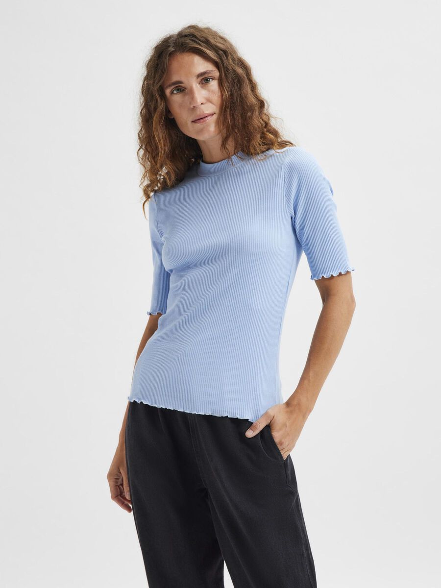 Selected ORGANIC COTTON RIB T-SHIRT, Brunnera Blue, highres - 16077382_BrunneraBlue_003.jpg