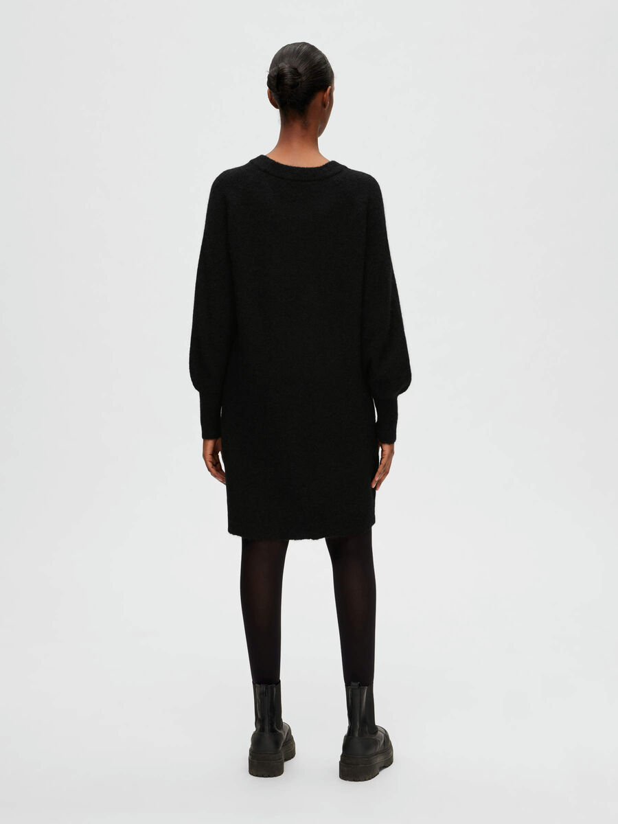 Selected ALPACA WOOL BLEND PETITE KNITTED DRESS, Black, highres - 16087943_Black_004.jpg