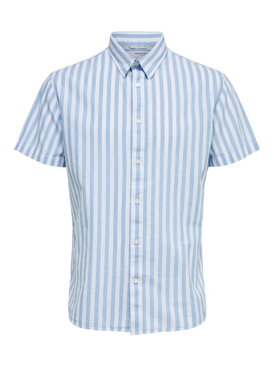 Slim fit linen-organic cotton blend shirt, Selected