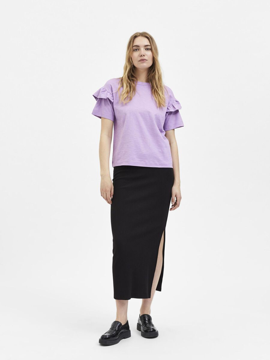 Selected ORGANIC COTTON RUFFLE T-SHIRT, African Violet, highres - 16079837_AfricanViolet_005.jpg