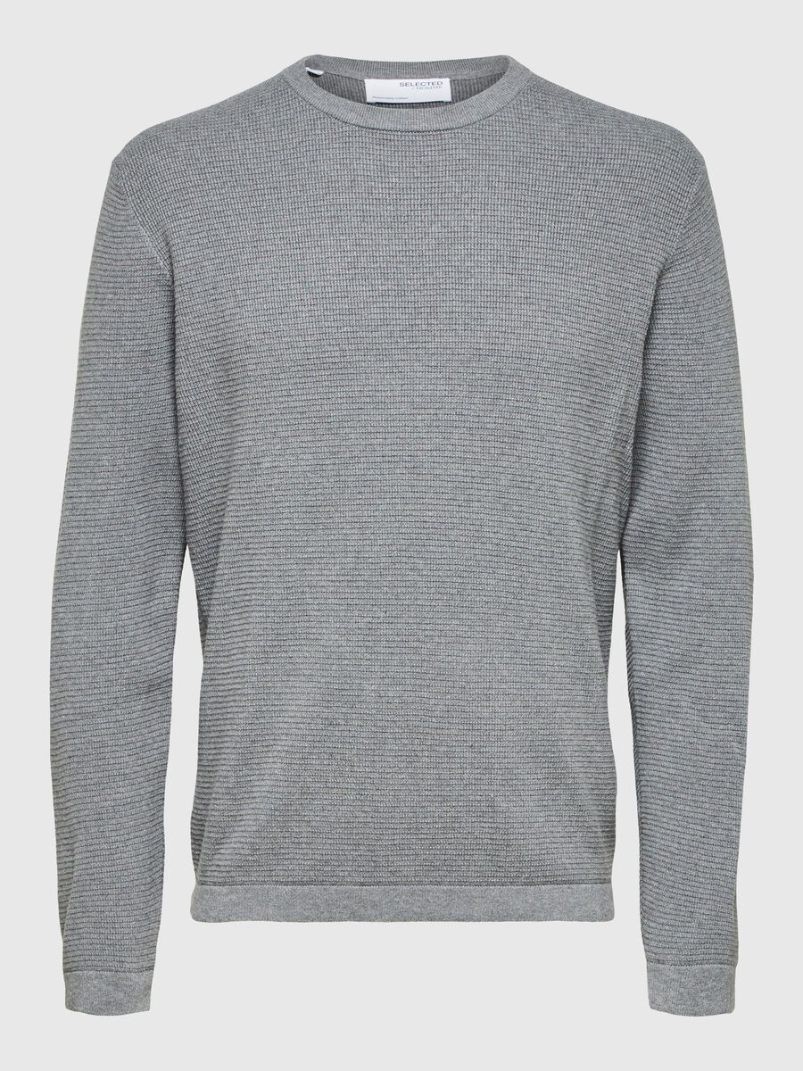 Selected WAFFLE KNIT JUMPER, Medium Grey Melange, highres - 16079776_MediumGreyMelange_001.jpg