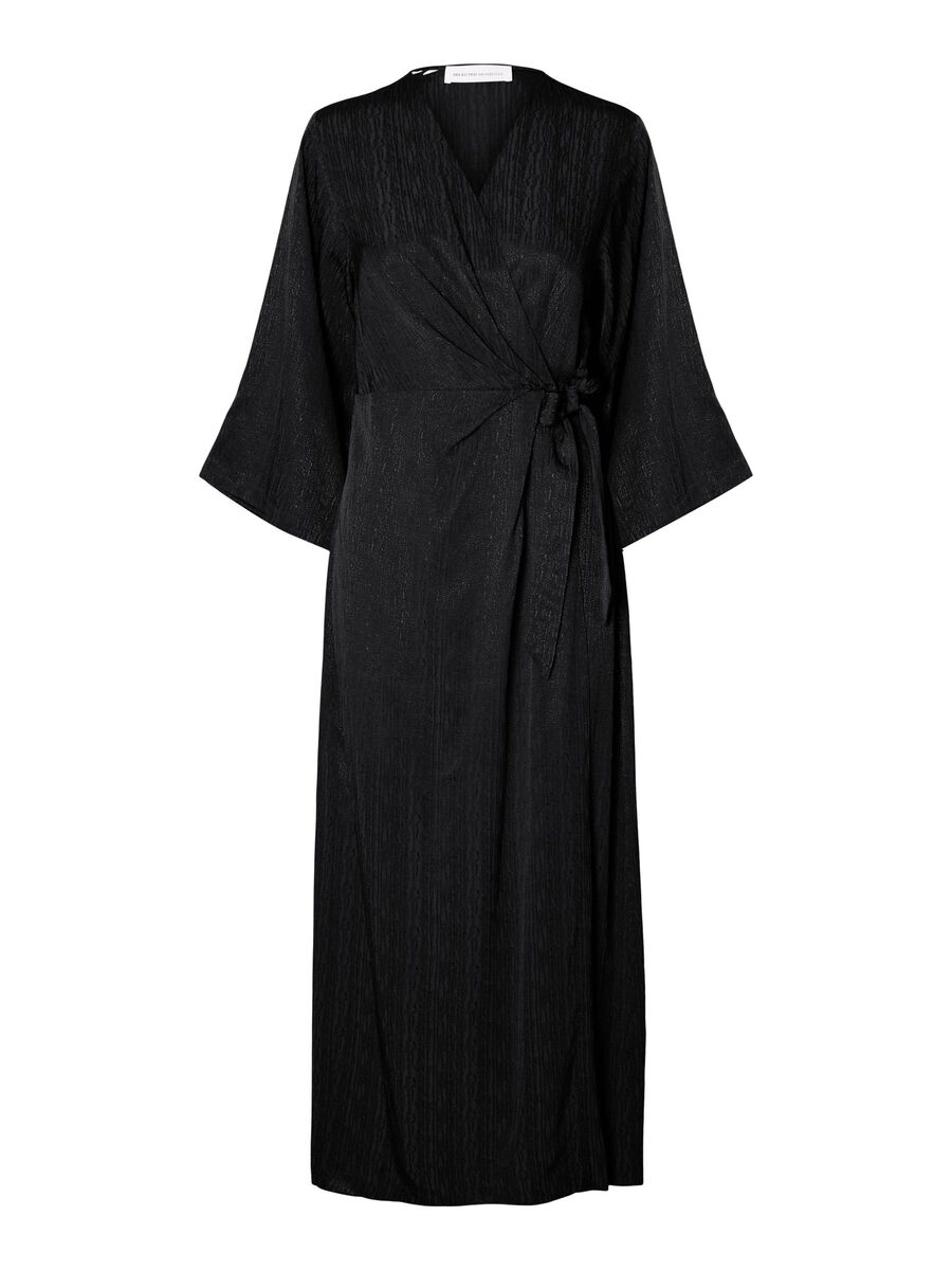 Selected TEXTURED WRAP DRESS, Black, highres - 16091002_Black_001.jpg