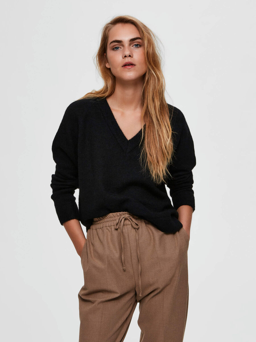 Selected COL EN V LAINE MÉLANGÉE - PULL, Black, highres - 16075829_Black_003.jpg