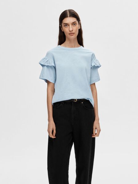 Selected BAUMWOLL RÜSCHEN T-SHIRT, Cashmere Blue, highres - 16079837_CashmereBlue_003.jpg